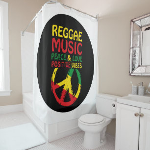 Reggae and Peace Symbol with positive quotes Shower Curtain