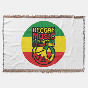 Reggae and Peace Symbol with positive quotes Throw Blanket
