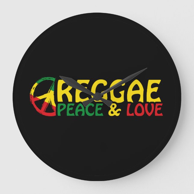 Reggae art with positive words Peace and Love Large Clock (Front)