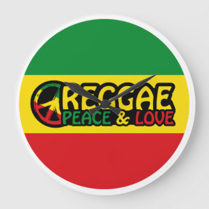 Reggae art with positive words Peace and Love Large Clock