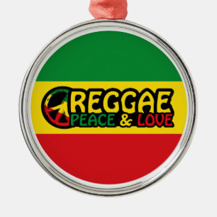 Reggae art with positive words Peace and Love Metal Ornament