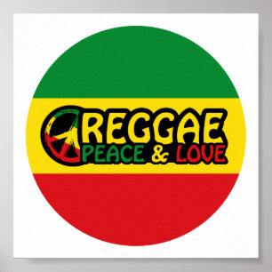 Reggae art with positive words Peace and Love Poster