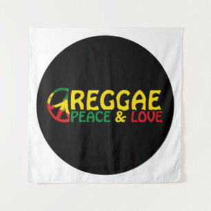 Reggae art with positive words Peace and Love Tapestry