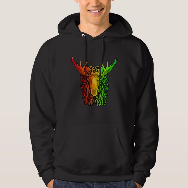 Reggae Cool Moose Dreadlocks Rasta Dreads Rastafar Hoodie (Front)