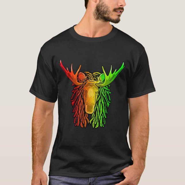Reggae Cool Moose Dreadlocks Rasta Dreads Rastafar T-Shirt (Front)