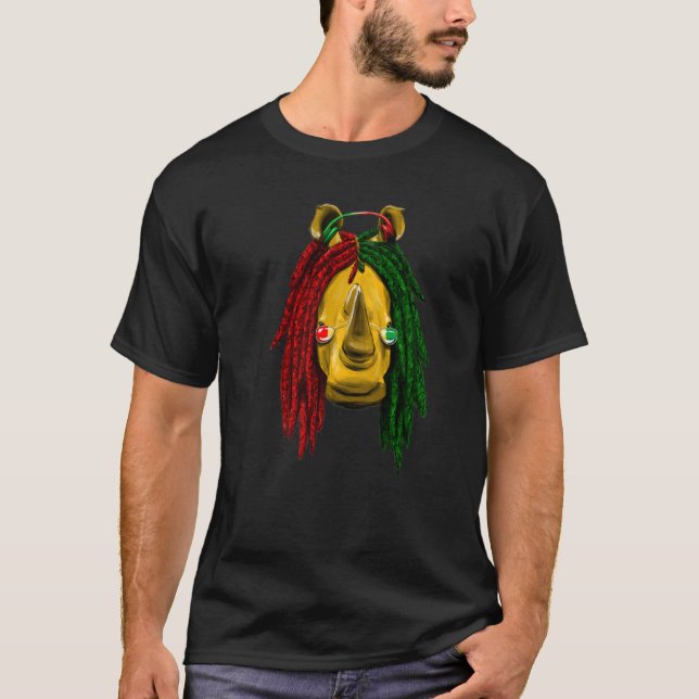 Reggae Cool Rhino Dreadlocks Dreadlocks Rasta T-Shirt (Front)