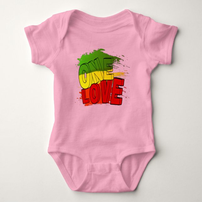 Reggae flag, One Love, Rasta Baby Bodysuit (Front)