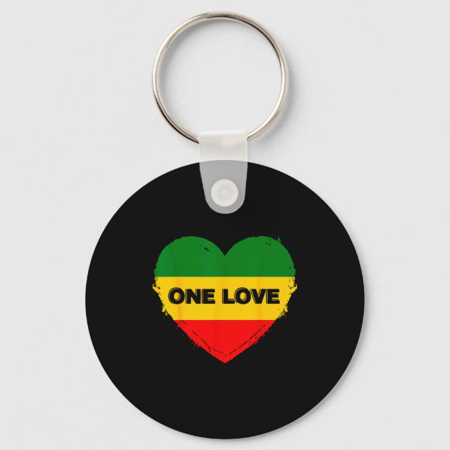 Reggae Heart One Love Rasta Reggae Music Rastafari Key Ring (Front)