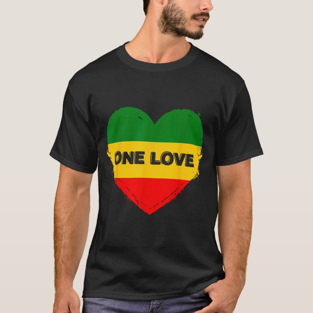 Reggae Heart One Love Rasta Reggae Music Rastafari T-Shirt (Front)