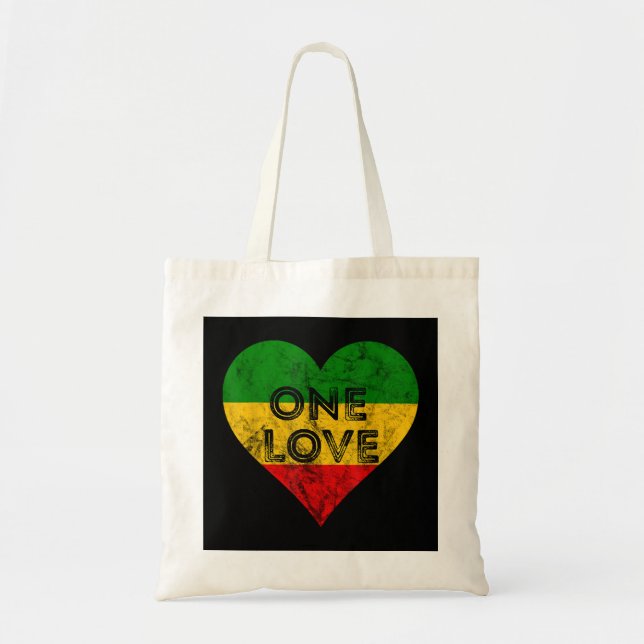 Reggae Heart One Love Rasta Reggae Music Rastafari Tote Bag (Front)