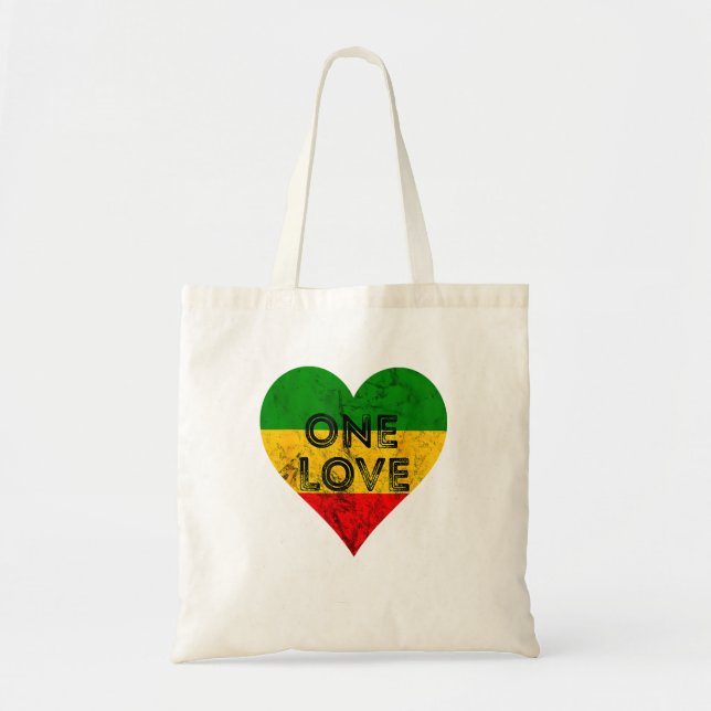 Reggae Heart One Love Rasta Reggae Music Rastafari Tote Bag (Front)