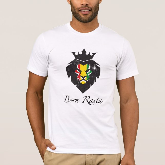 Reggae Jamaican Flag Born Rasta Lion T-Shirt (Front)