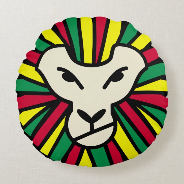 Reggae Lion Rastafari Coloured Mane Round Cushion (Front)