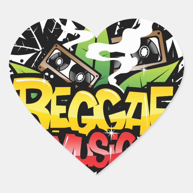 Reggae Music Heart Sticker (Front)