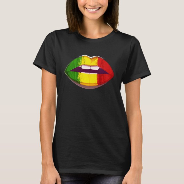 Reggae Music Jamaica Kissing Lips Flag Rastafari R T-Shirt (Front)