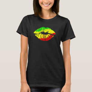 Reggae Music Jamaica Kissing Lips Flag Rastafari R T-Shirt