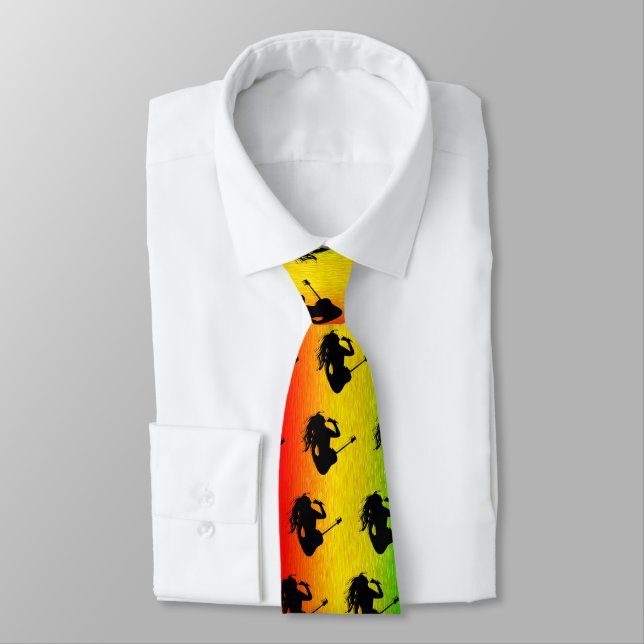 Reggae Music Rastaman Guitar Rasta Neck Tie (Tied)