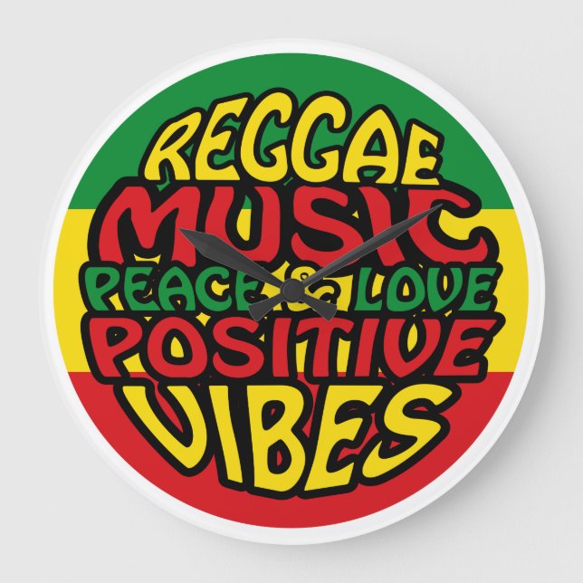 Reggae Music with positive sayings Large Clock (Front)