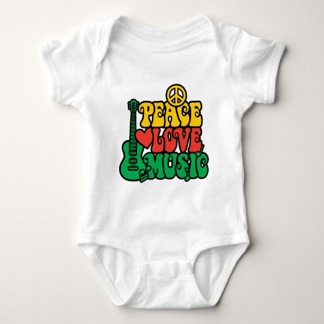 Reggae Peace Love Music Baby Bodysuit (Front)