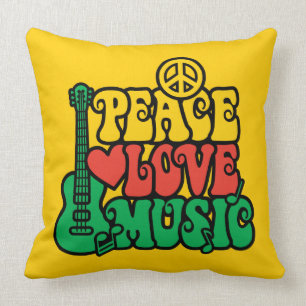 Reggae Peace Love Music Cushion