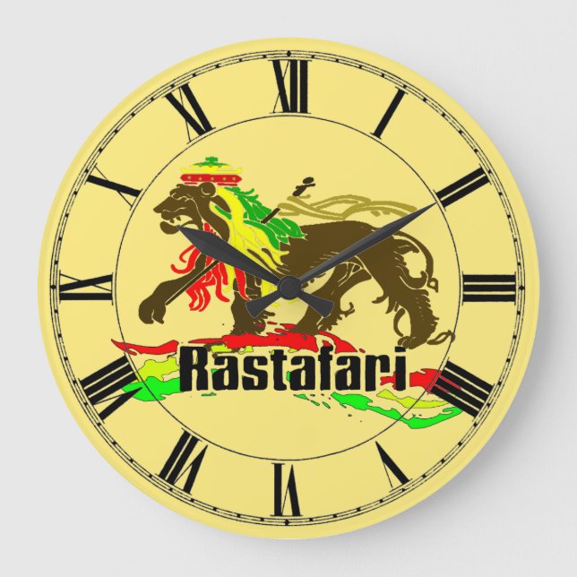 Reggae rastafarian, Jamaica flag colours lion zion Large Clock (Front)