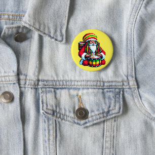 Reggae Santa Drummer - Fun Pixel Art Christmas 6 Cm Round Badge