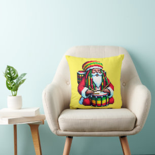 Reggae Santa Drummer - Fun Pixel Art Christmas Cushion