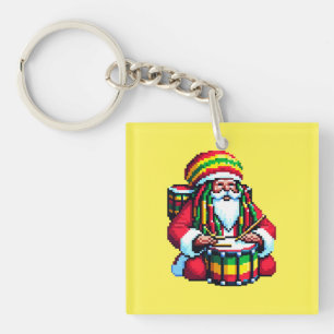 Reggae Santa Drummer - Fun Pixel Art Christmas Key Ring