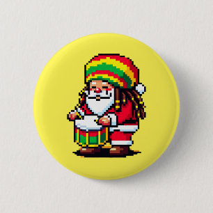Reggae Santa Drummer Fun Pixel Art Christmas Music 6 Cm Round Badge
