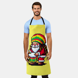Reggae Santa Drummer Fun Pixel Art Christmas Music Apron