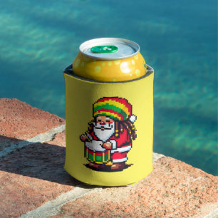 Reggae Santa Drummer Fun Pixel Art Christmas Music Can Cooler