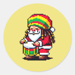 Reggae Santa Drummer Fun Pixel Art Christmas Music Classic Round Sticker