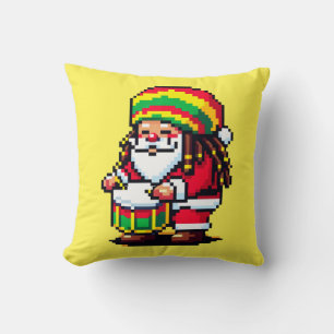 Reggae Santa Drummer Fun Pixel Art Christmas Music Cushion