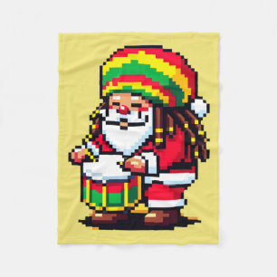 Reggae Santa Drummer Fun Pixel Art Christmas Music Fleece Blanket