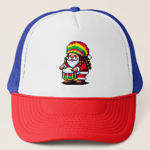 Reggae Santa Drummer Fun Pixel Art Christmas Music Trucker Hat