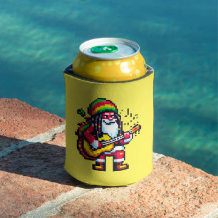 Reggae Santa Fun Pixel Art Christmas Music Design Can Cooler