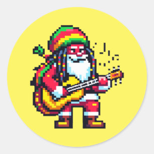 Reggae Santa Fun Pixel Art Christmas Music Design Classic Round Sticker