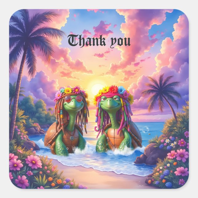 Reggae Turtles – Island Vibes Forever. Square Sticker (Front)