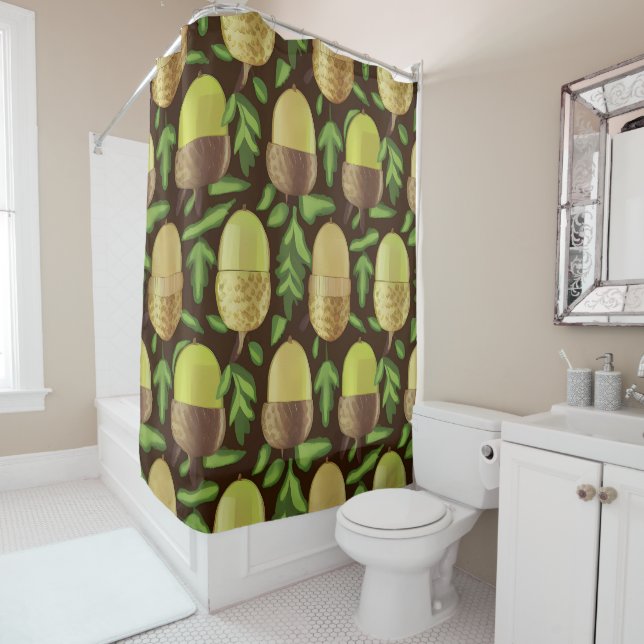 Regimental Green Acorns Nature-Inspired Shower Curtain (In Situ)