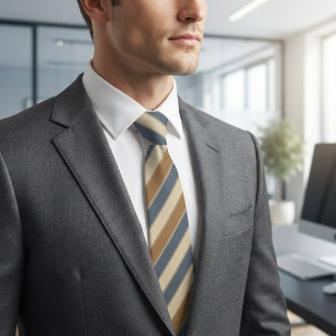Regimental Stripe Muted Blue Copper Cream Tie