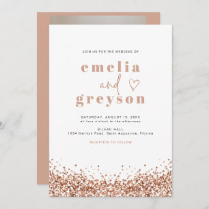 REGINA Glam Rose Gold Sequins Disco Wedding  Invitation