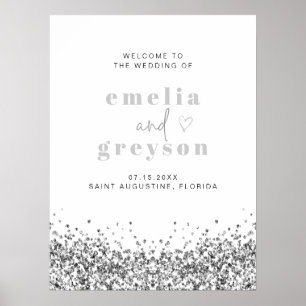 REGINA Glam Silver Glitter Sequins Wedding Welcome Poster