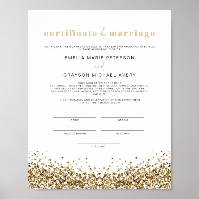 REGINA Glam Yellow Gold Marriage Certificate Poster (Front)