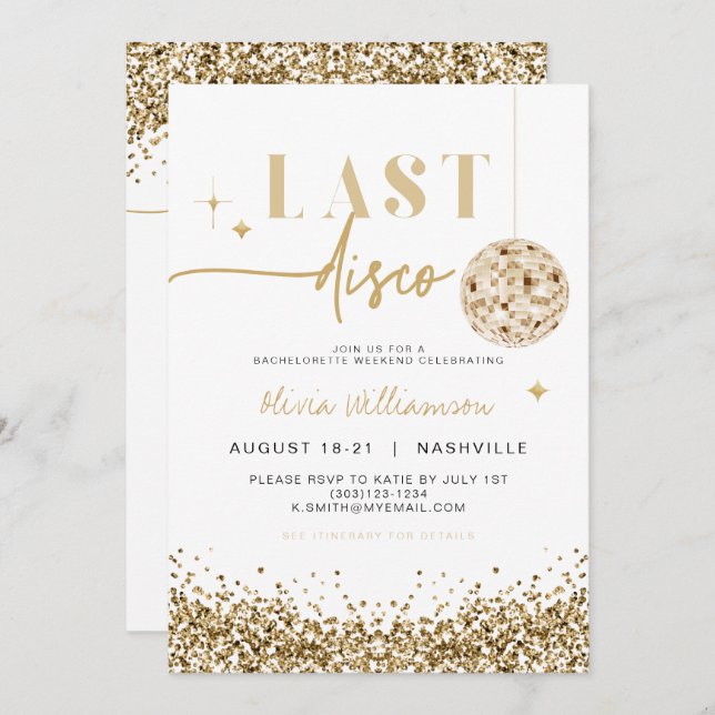 REGINA Gold Last Disco Bachelorette Weekend Invitation (Front/Back)