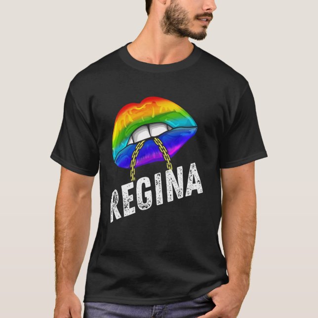 Regina Queen LGBTQ Gay Pride Flag Lips Rainbow Men T-Shirt (Front)