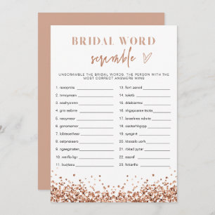 REGINA Rose Gold Bridal Shower Word Scramble  Invitation