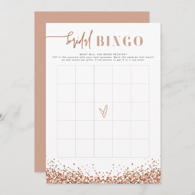 REGINA Rose Gold Glitter Bridal Shower Bingo Game  Invitation (Front/Back)