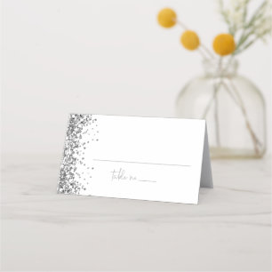 REGINA Silver Glitter Sequins Wedding Guest Name Place Card
