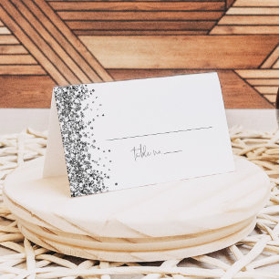 REGINA Silver Glitter Sequins Wedding Guest Name Place Card