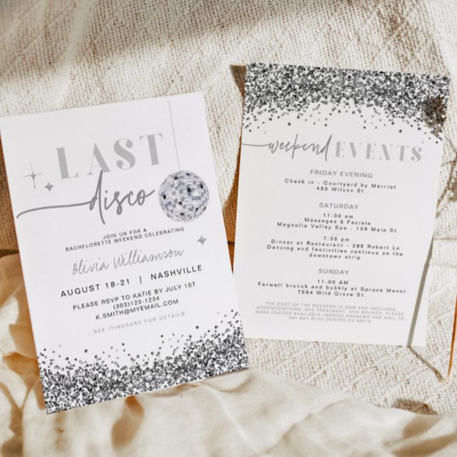 REGINA Silver Last Disco Bachelorette Weekend Invi Invitation (Creator Uploaded)